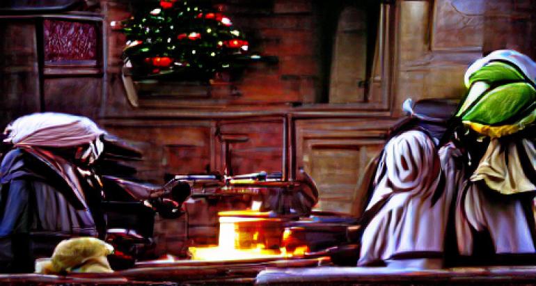 An abstract image generated by A.I. showing a scene from the film 'A Muppets Christmas Carol'.