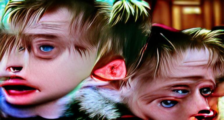 <p>Home Alone, Kevin McCallister</p> An abstract A.I. generated image of Kevin McCallister from the film Home Alone